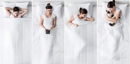 Jeune fille blottie dans une couette